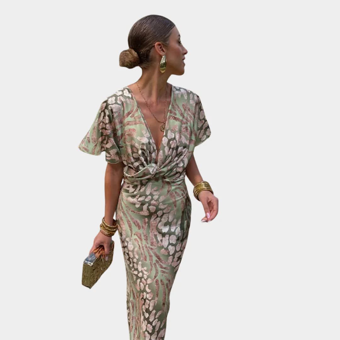 Rosamund Printed V-Neck Wrap Wedding Guest Midi Dress_2