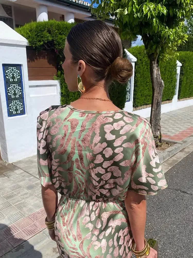Rosamund Printed V-Neck Wrap Wedding Guest Midi Dress_5