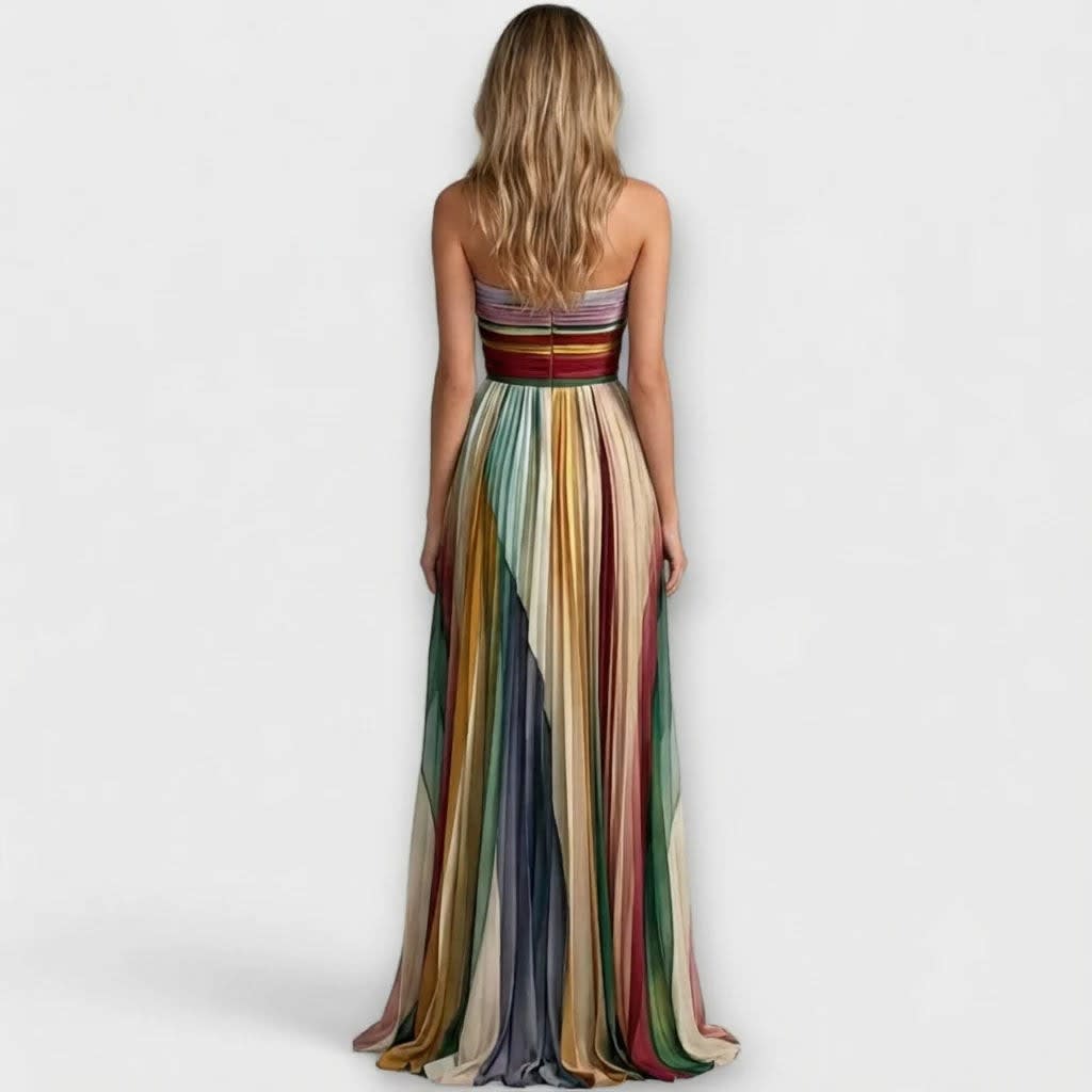 Georgina Strapless Rainbow Stripe Wedding Guest Maxi Dress_2