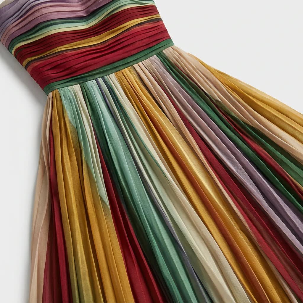 Georgina Strapless Rainbow Stripe Wedding Guest Maxi Dress_3