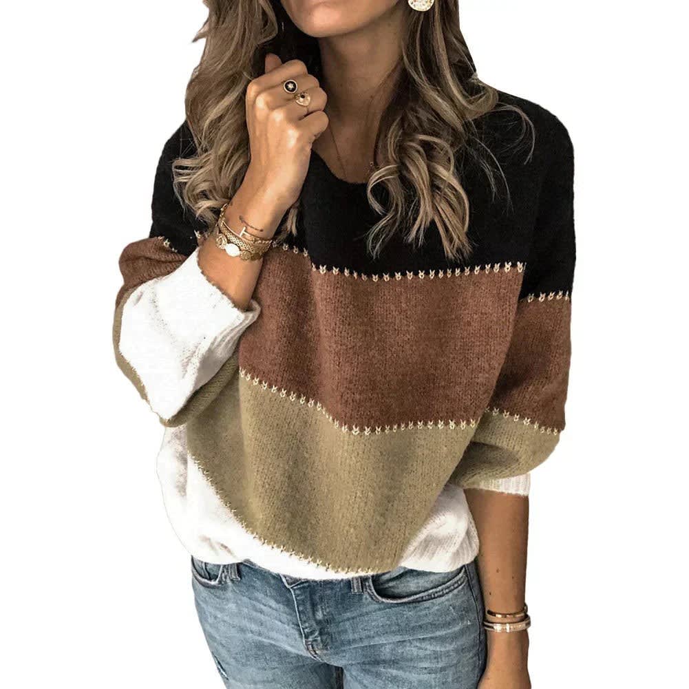Ragnhild Contrast Stitch Color Block Sweater_4