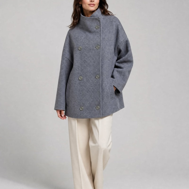 Victoria Stand Collar Wool Pea Coat_1