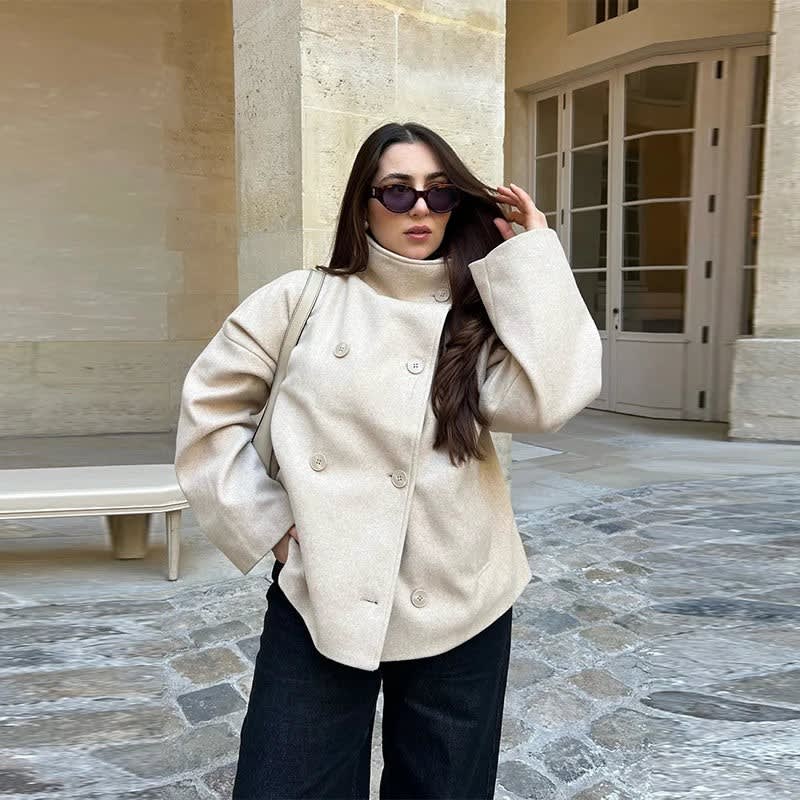 Victoria Stand Collar Wool Pea Coat_12
