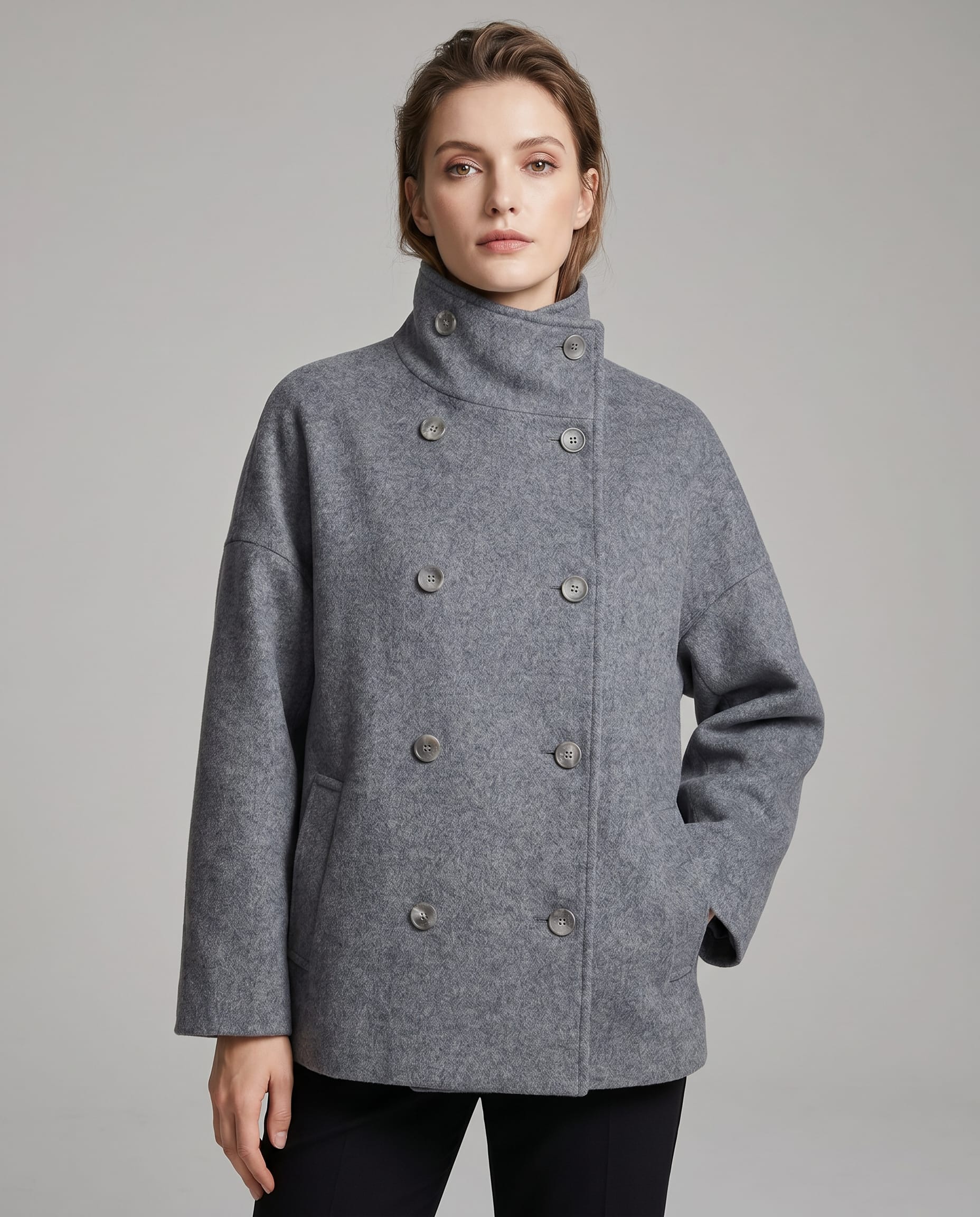 Victoria Stand Collar Wool Pea Coat_2