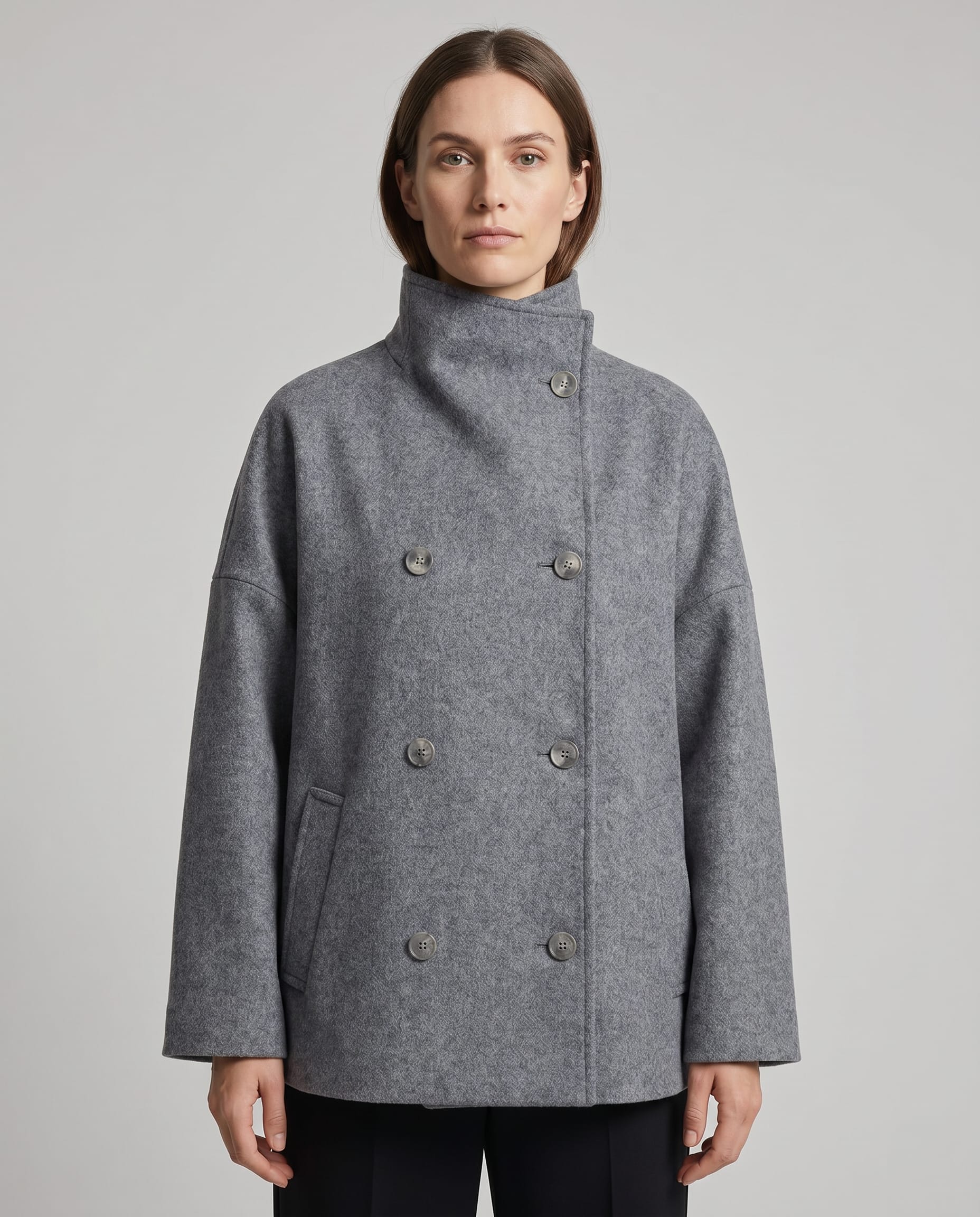 Victoria Stand Collar Wool Pea Coat_3