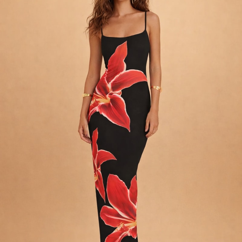 Annika Floral Print Bodycon Maxi Dress_1