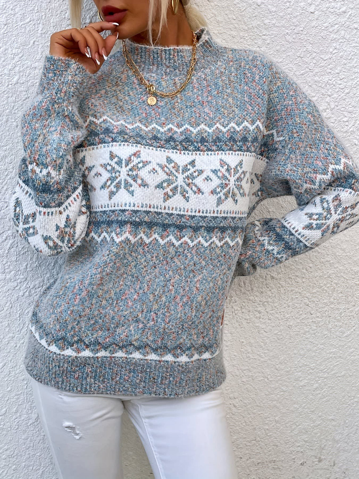 Annabel Snowflake Mock Neck Christmas Sweater_7