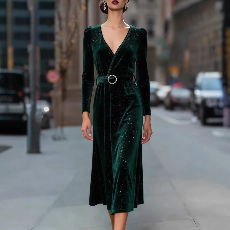 Drusilla Velvet Belted Midi Dress_1