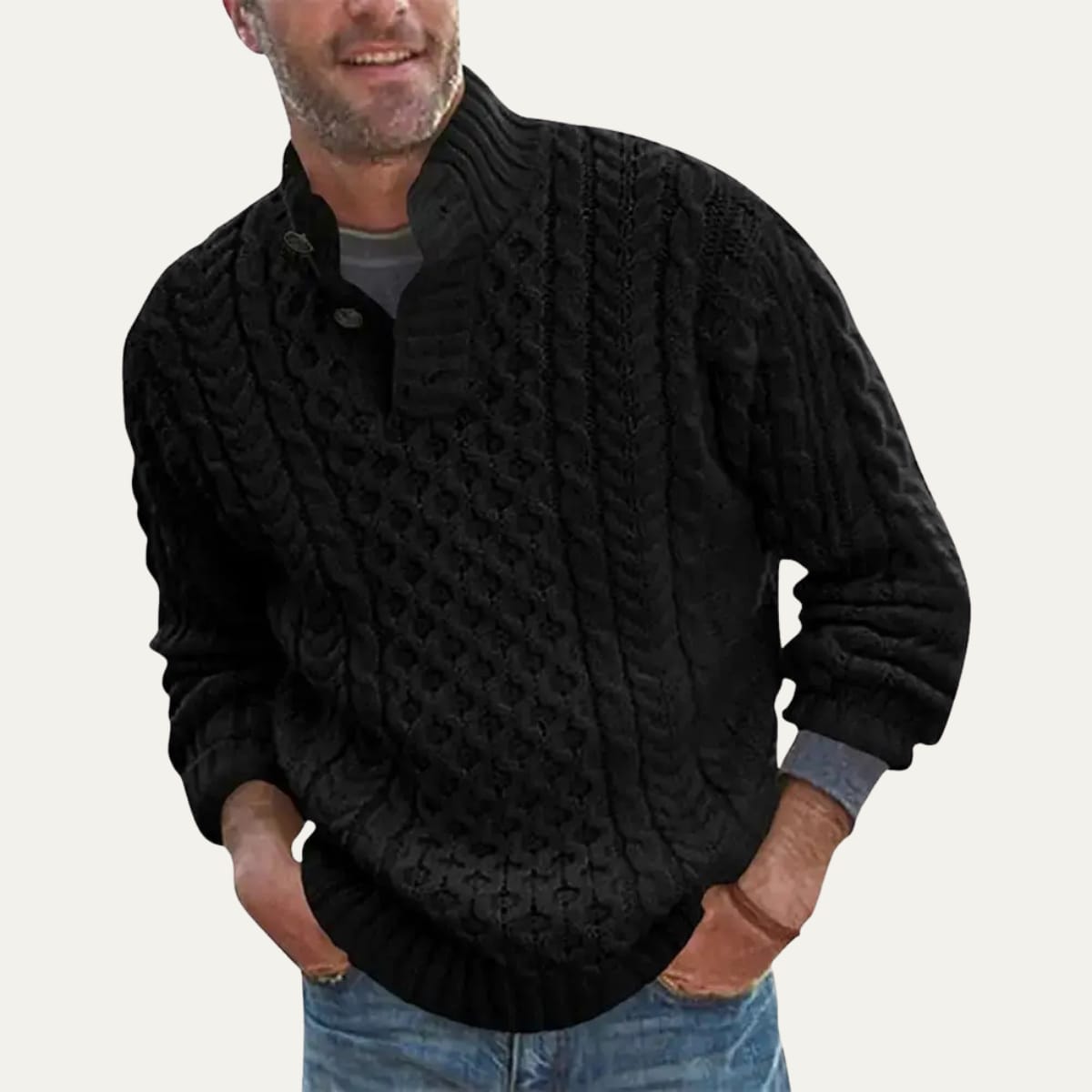 James Cable Knit Button Neck Sweater_3