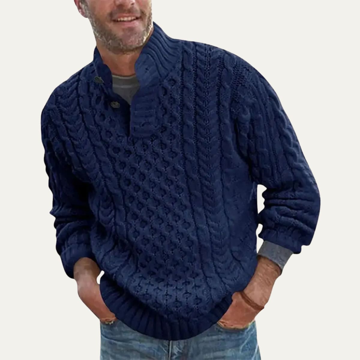 James Cable Knit Button Neck Sweater_4