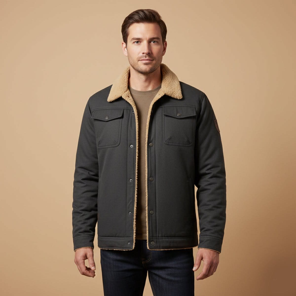 Kareem Sherpa Lined Cotton Trucker Jacket_10