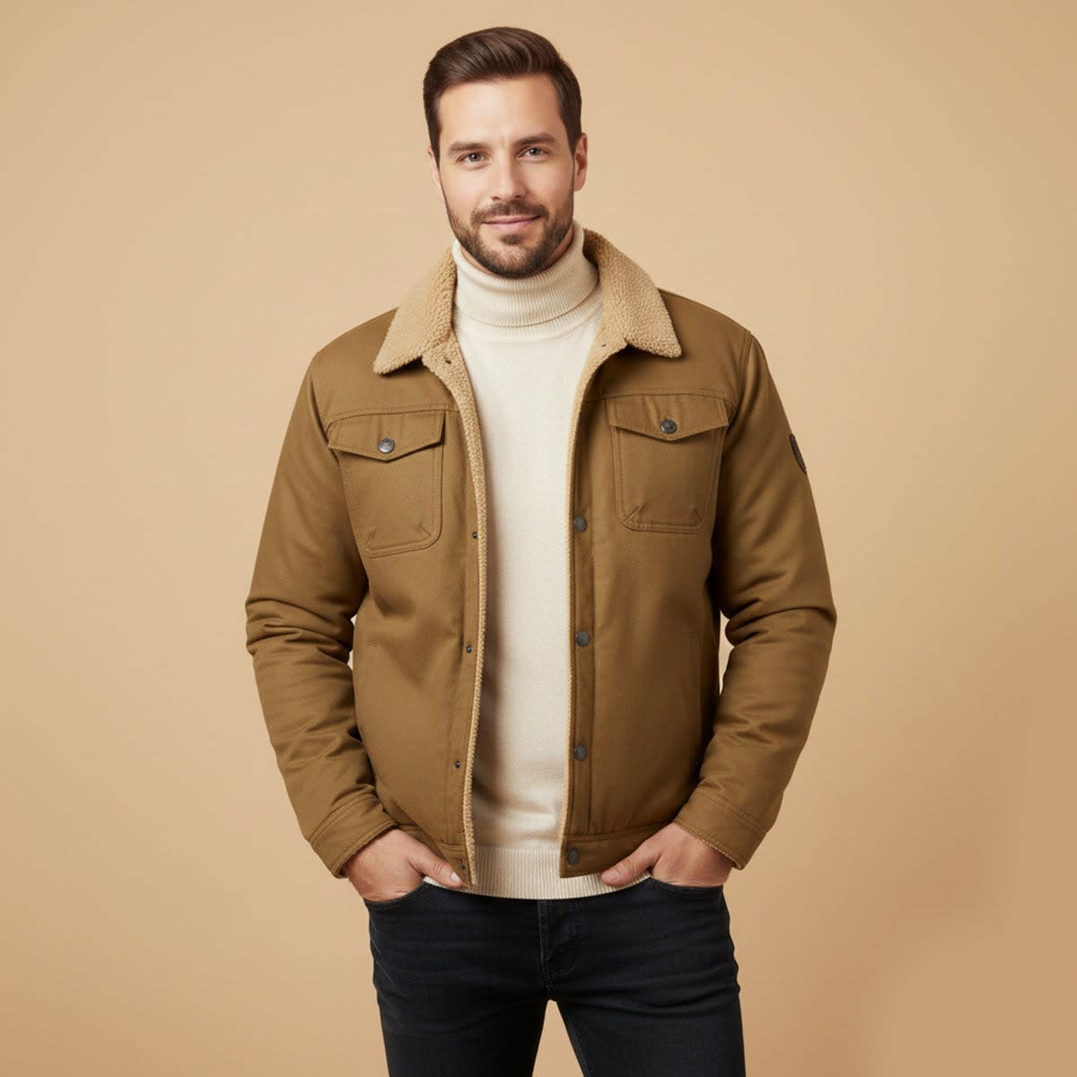 Kareem Sherpa Lined Cotton Trucker Jacket_6