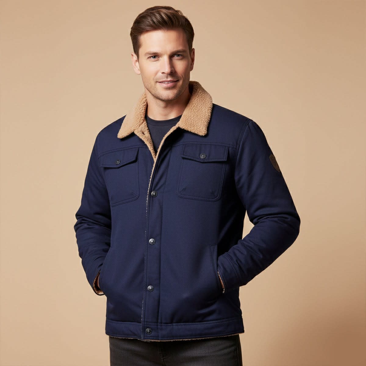 Kareem Sherpa Lined Cotton Trucker Jacket_8