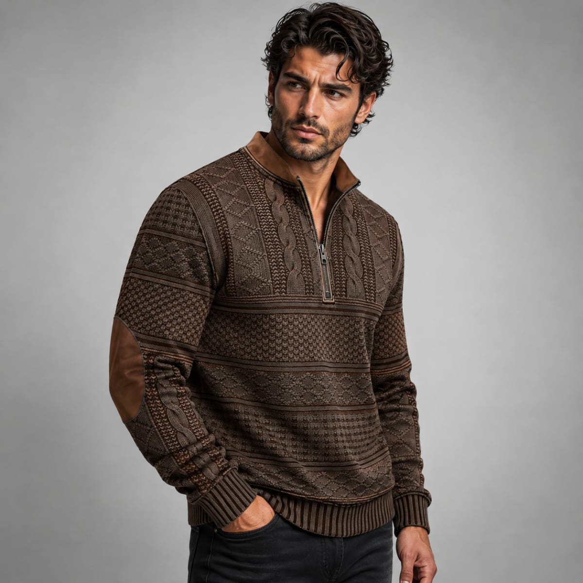 Kade Half Zip Cable Knit Sweater_4
