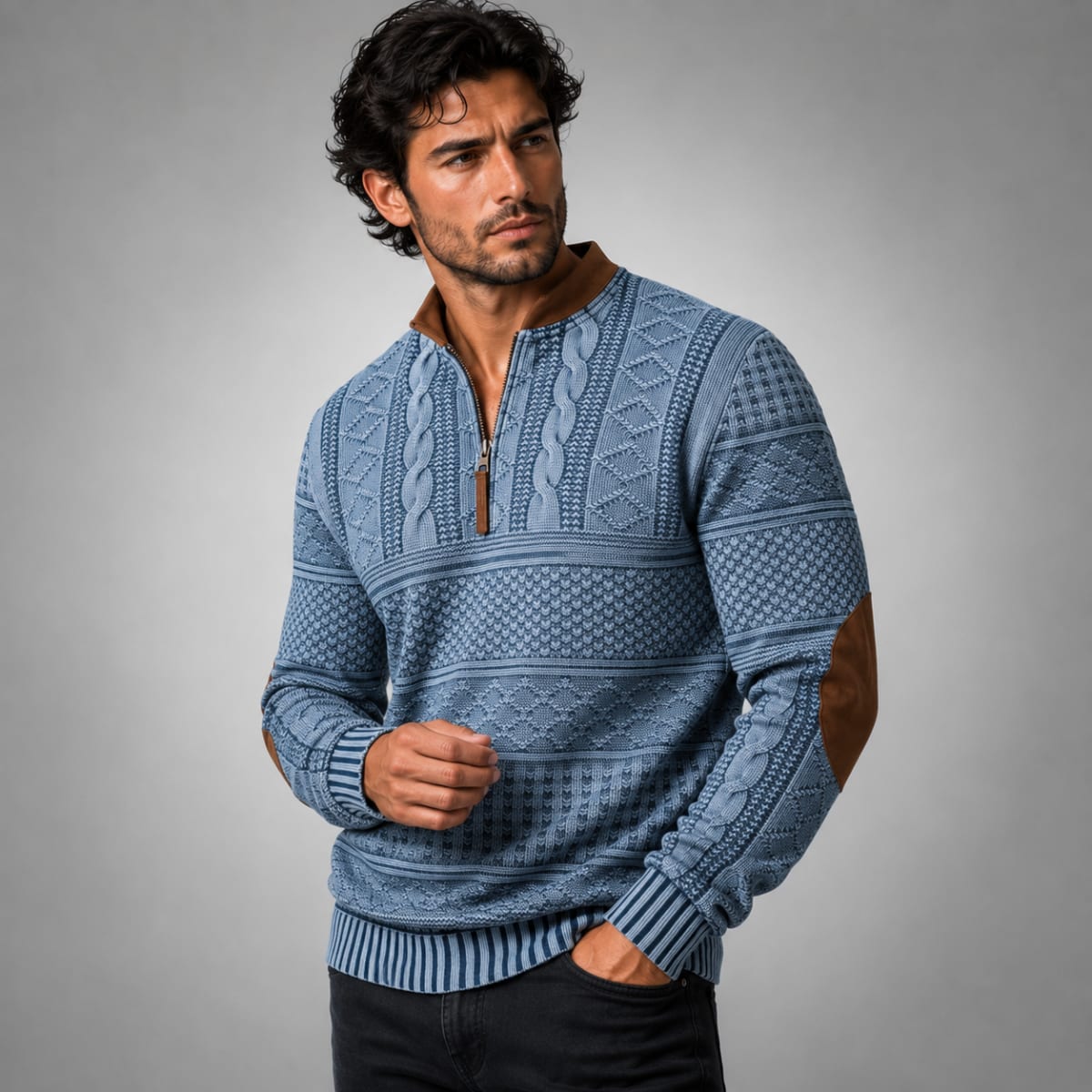 Kade Half Zip Cable Knit Sweater_8