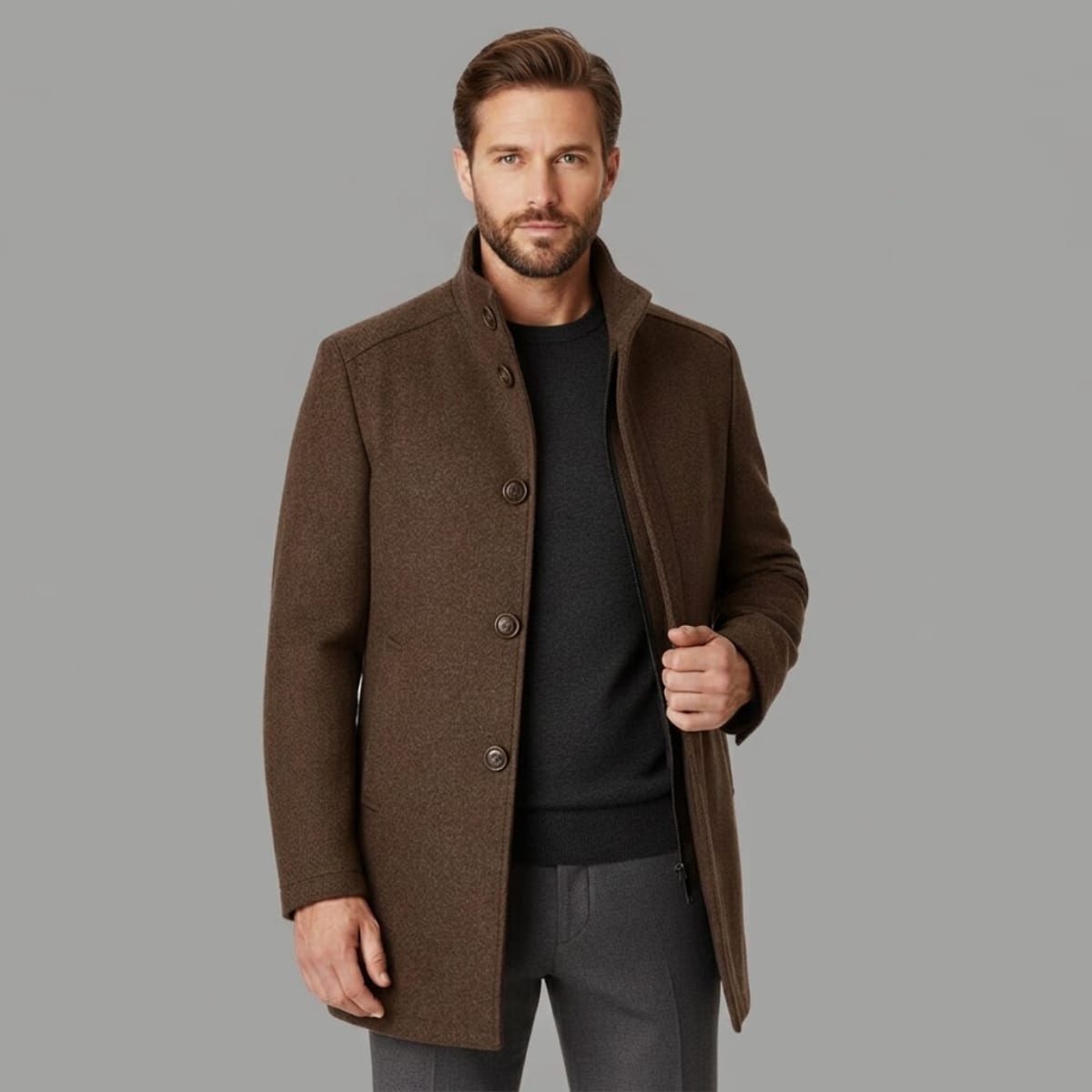 Jorge Wool Blend Stand Collar Overcoat_3