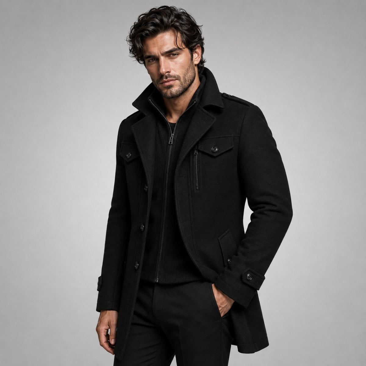 John Layered Collar Slim Fit Coat_2