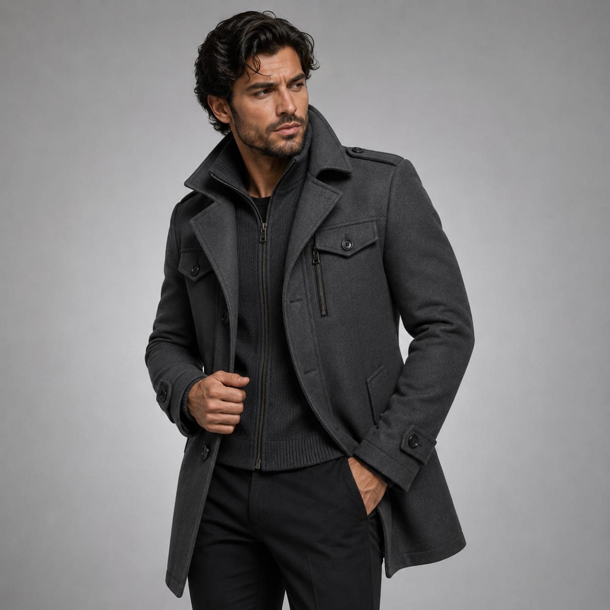 John Layered Collar Slim Fit Coat_9