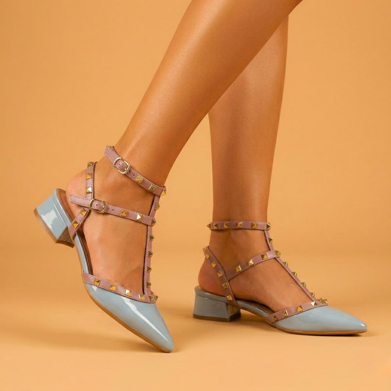 Luigina Studded Strap Low Block Heels_1