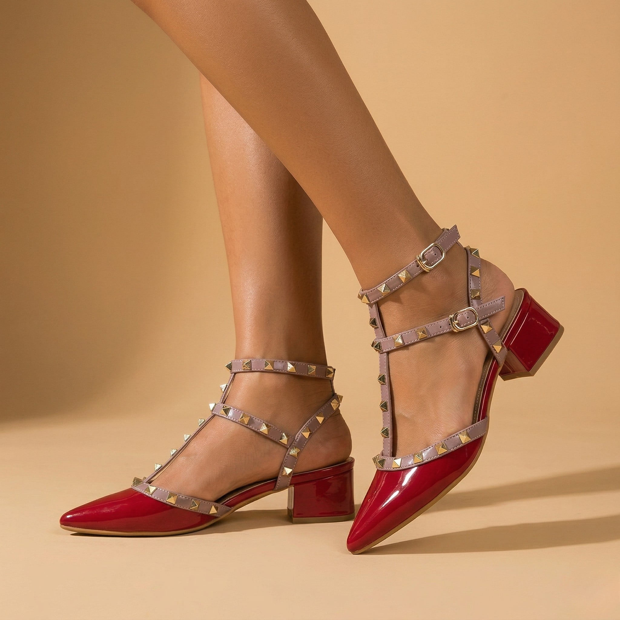 Luigina Studded Strap Low Block Heels_2