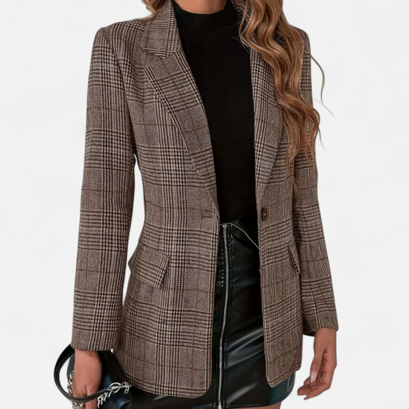 Delia Single Breasted Plaid Blazer_1