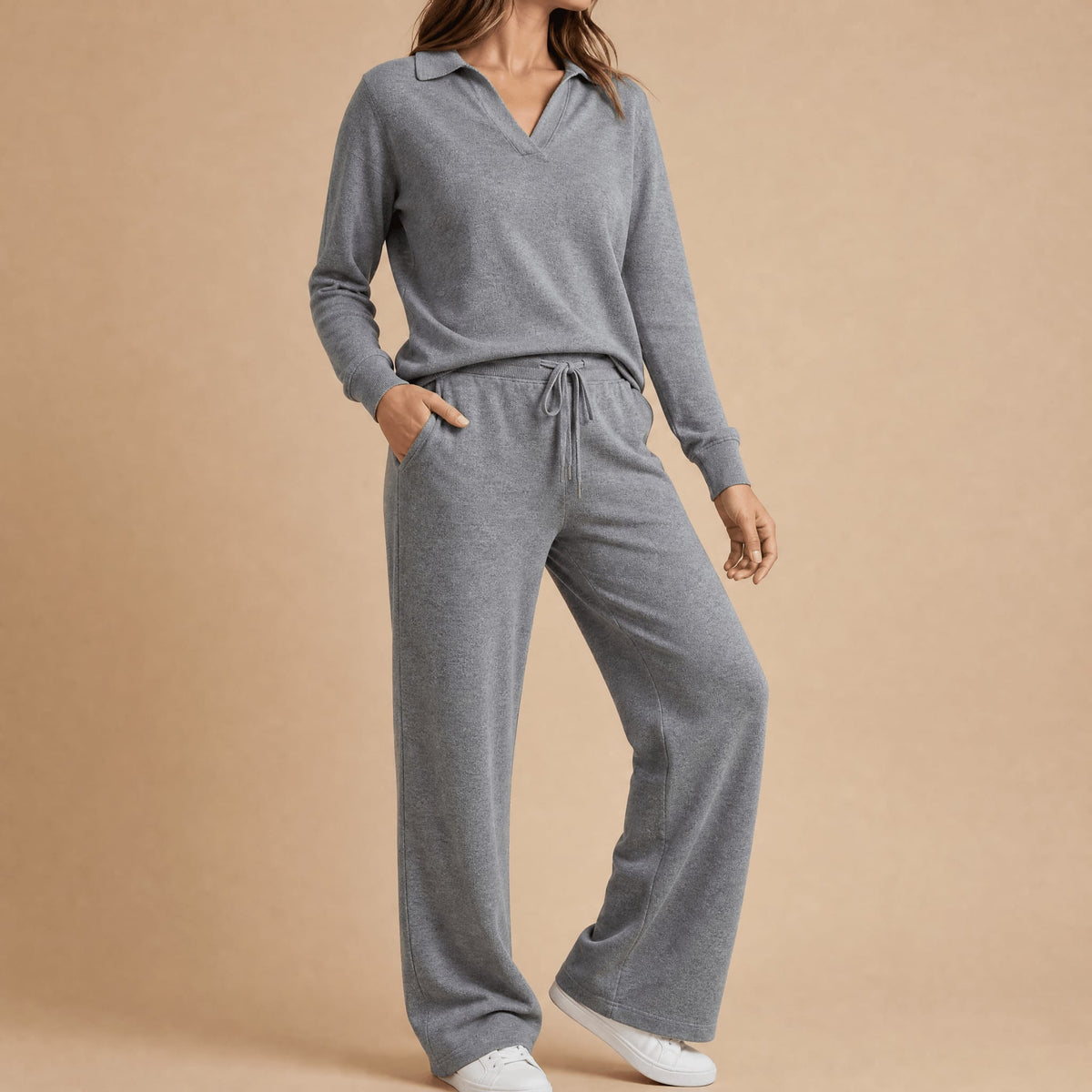 Felicity Collared V-Neck Top and Wide Leg Pants Lounge Set_11