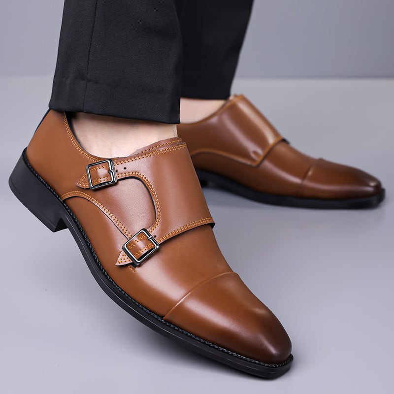 Philip Italian Leather Cap Toe Double Monk Loafers_3