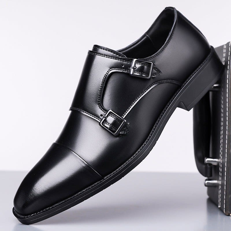 Philip Italian Leather Cap Toe Double Monk Loafers_5