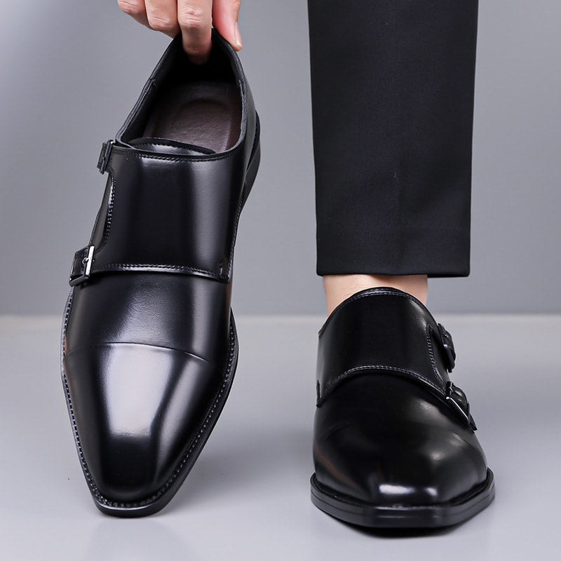 Philip Italian Leather Cap Toe Double Monk Loafers_9