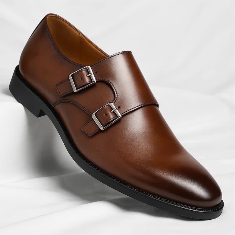 Matthew Leather Plain Toe Double Monk Strap Loafers_1