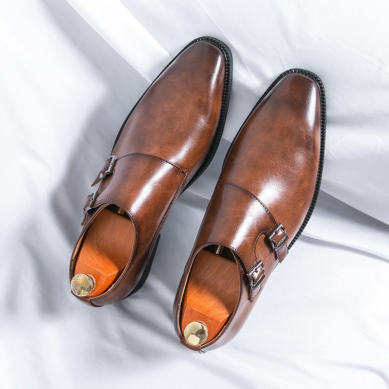 Matthew Leather Plain Toe Double Monk Strap Loafers_2