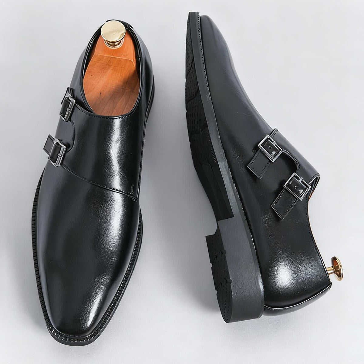 Matthew Leather Plain Toe Double Monk Strap Loafers_7