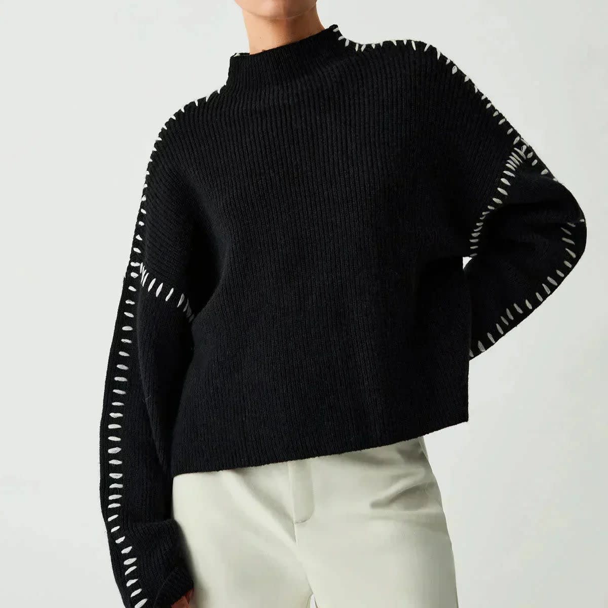 Julissa Oversized Whipstitch Mock Neck Sweater_2