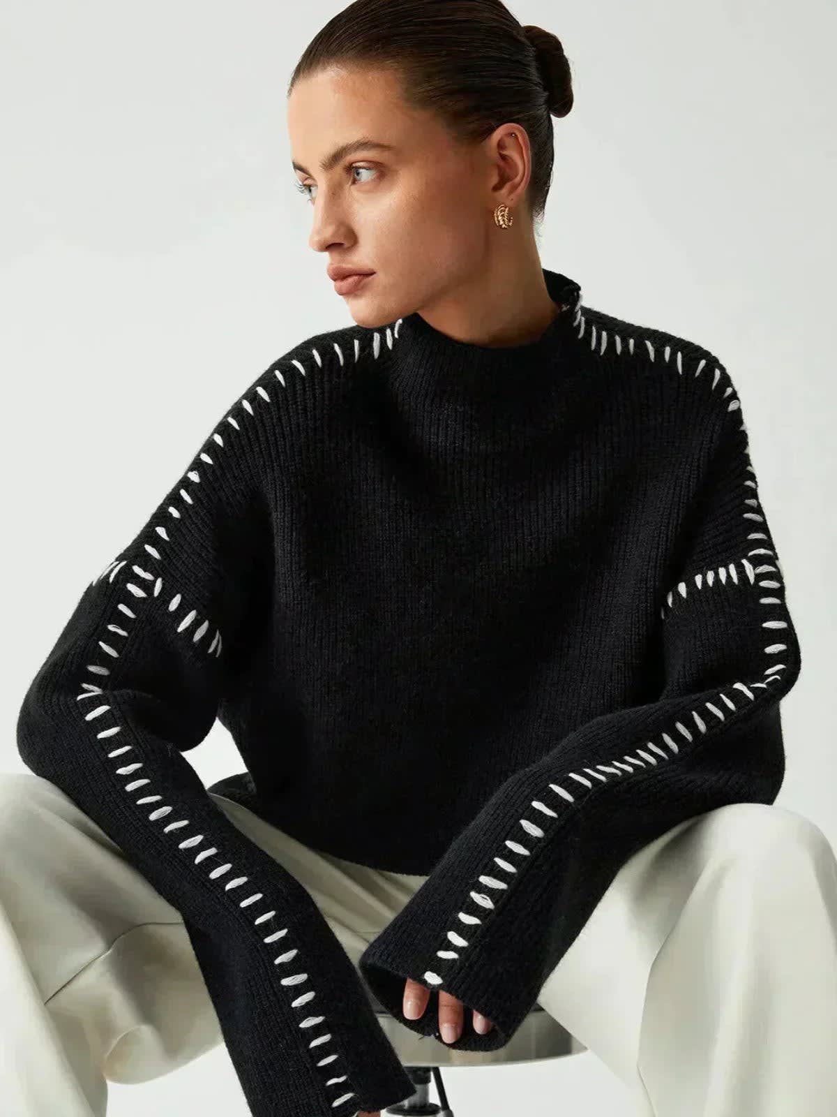 Julissa Oversized Whipstitch Mock Neck Sweater_4