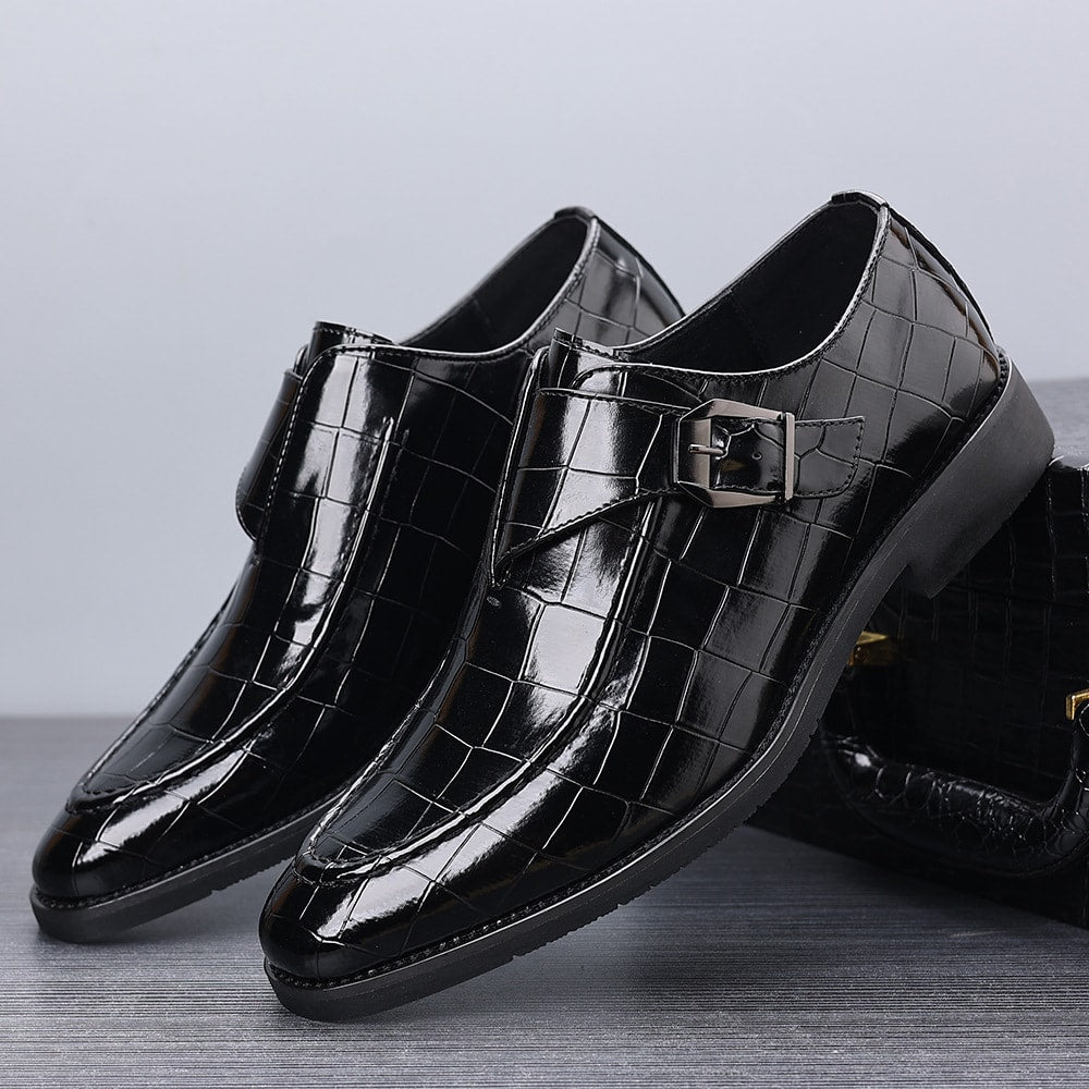 Nathan Croc Embossed Leather Single Monk Strap Loafers_2