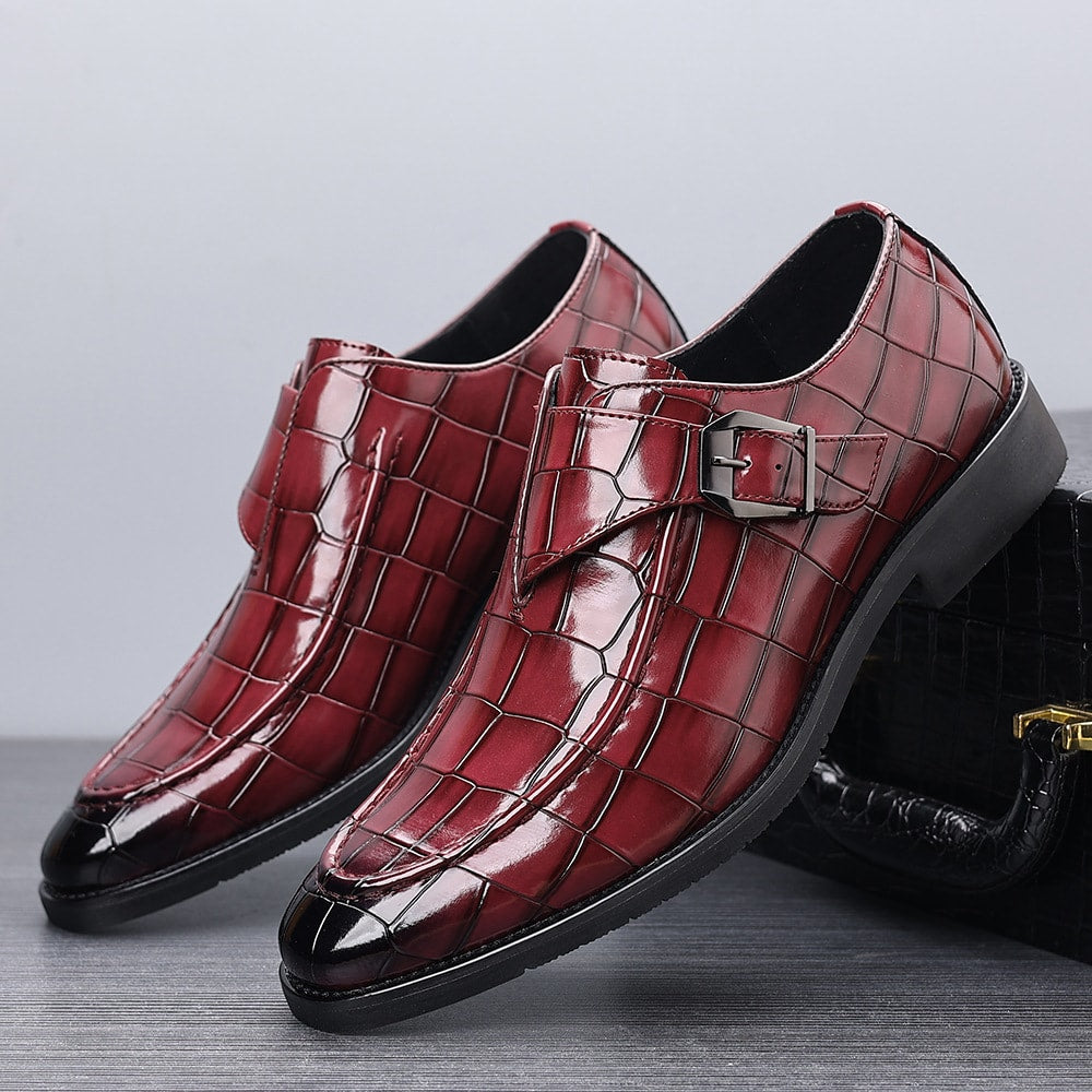 Nathan Croc Embossed Leather Single Monk Strap Loafers_6