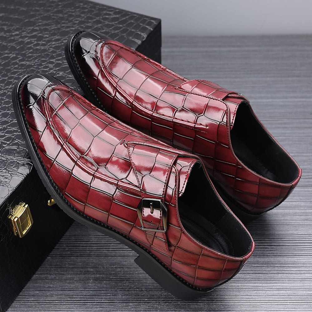 Nathan Croc Embossed Leather Single Monk Strap Loafers_7