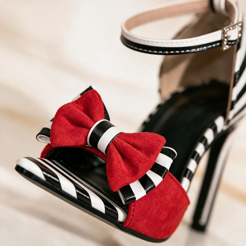 Natalina Striped Bow Ankle Strap Heels_7