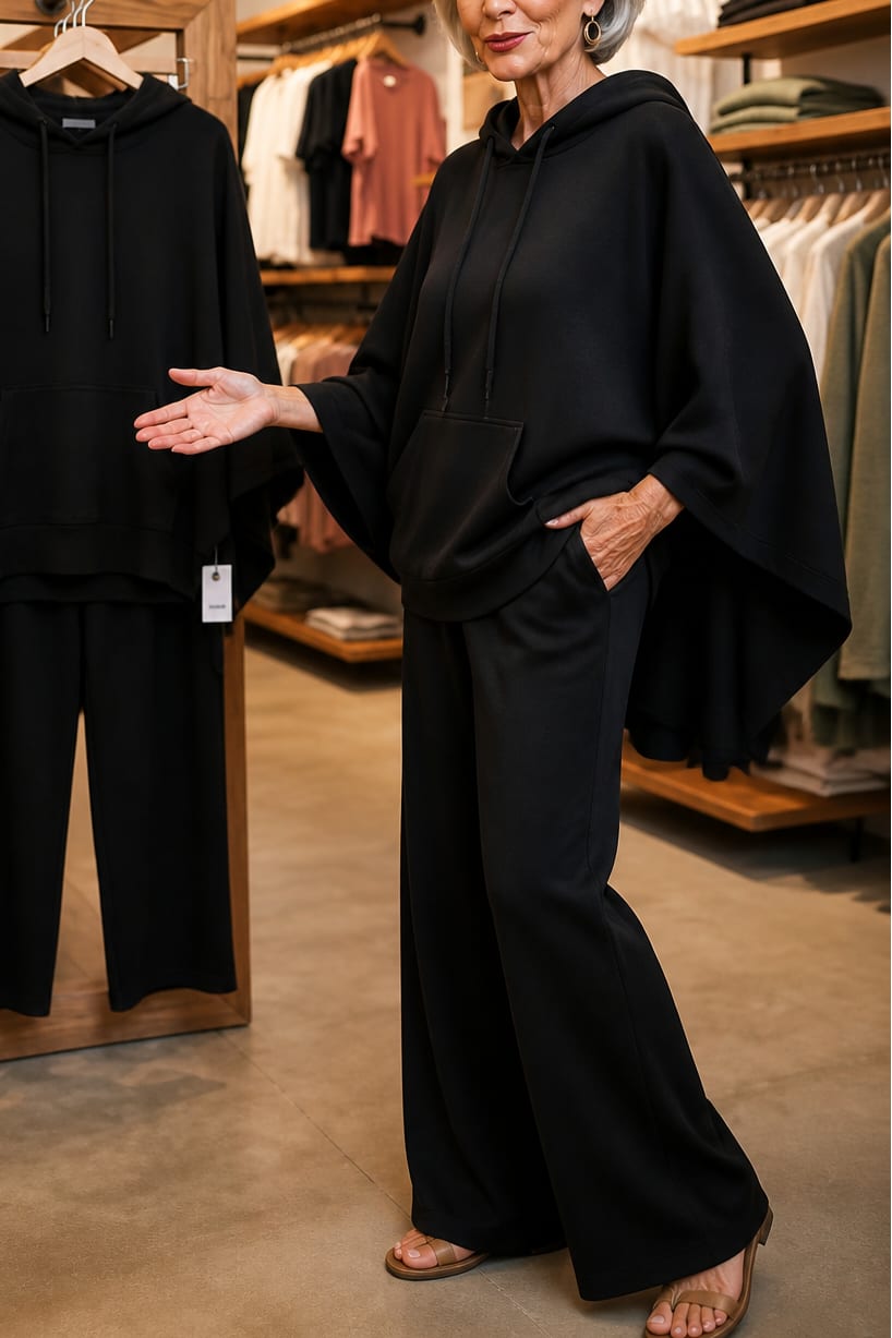 Annabel Hooded Cape Top and Wide Leg Trousers Two Piece Set_11