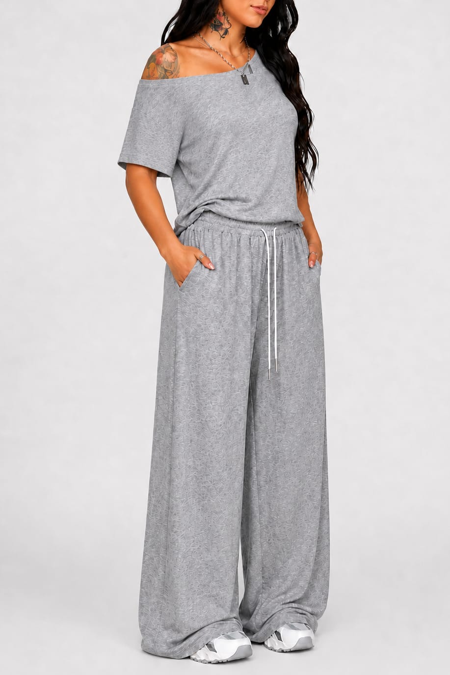 Cordelia Off-Shoulder Short Sleeve Top and Wide Leg Pants Two Piece Set_12