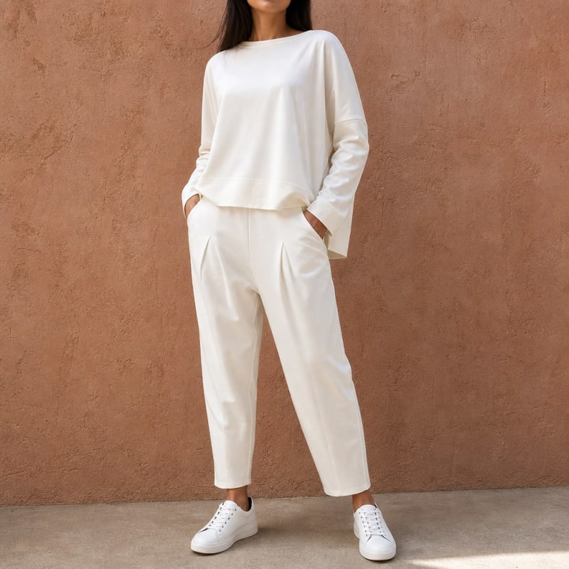 Larissa Boxy Long Sleeve Top and Pleated Pants Two Piece Lounge Set_1