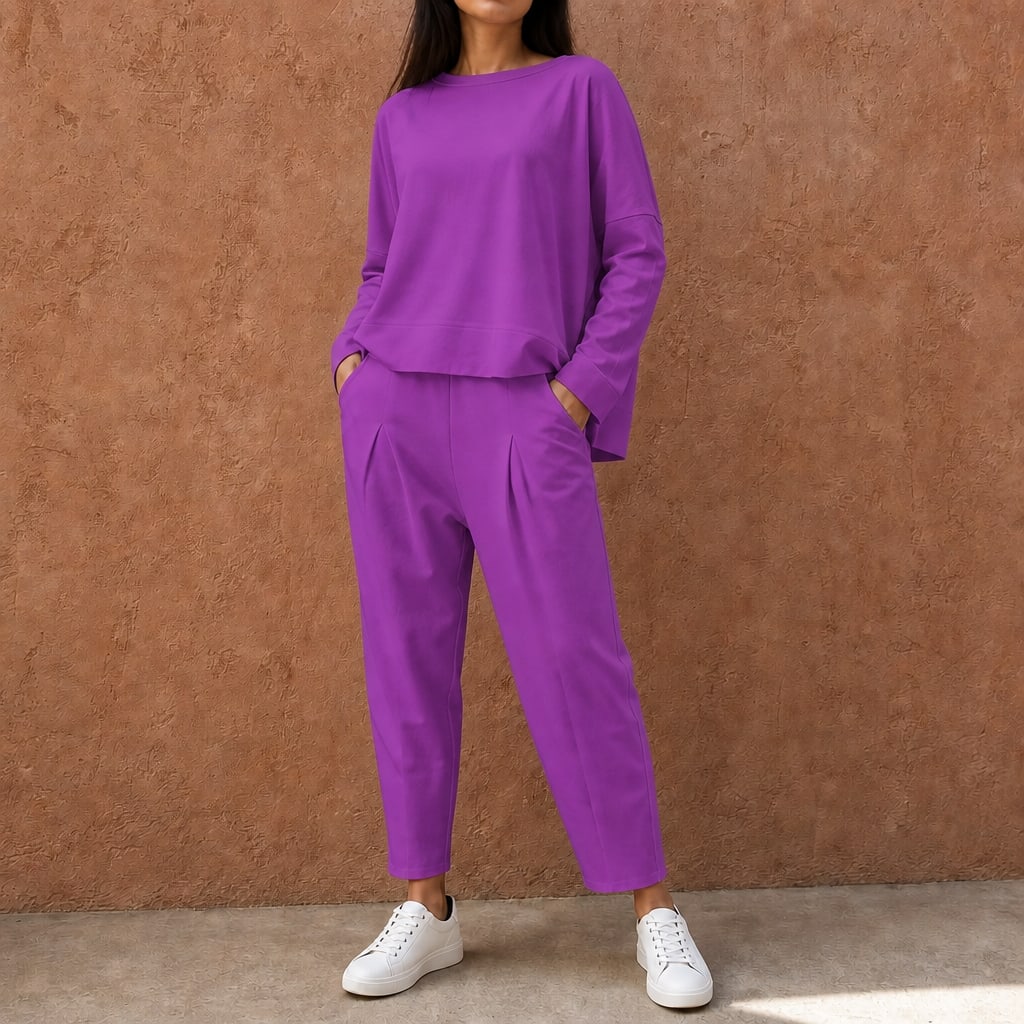 Larissa Boxy Long Sleeve Top and Pleated Pants Two Piece Lounge Set_16