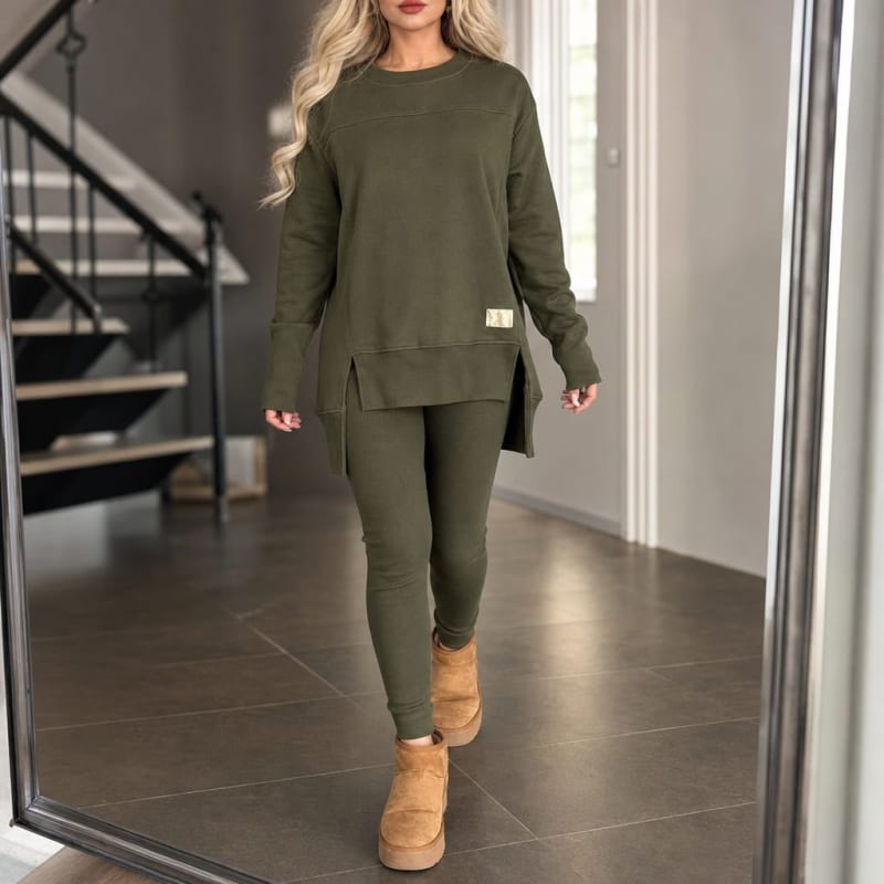 Valentina Side Slit Tunic Top and Leggings Two Piece Set_1