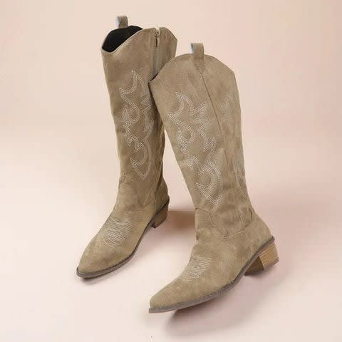 Belle Embroidered Knee High Pointed Toe Cowboy Boots_2