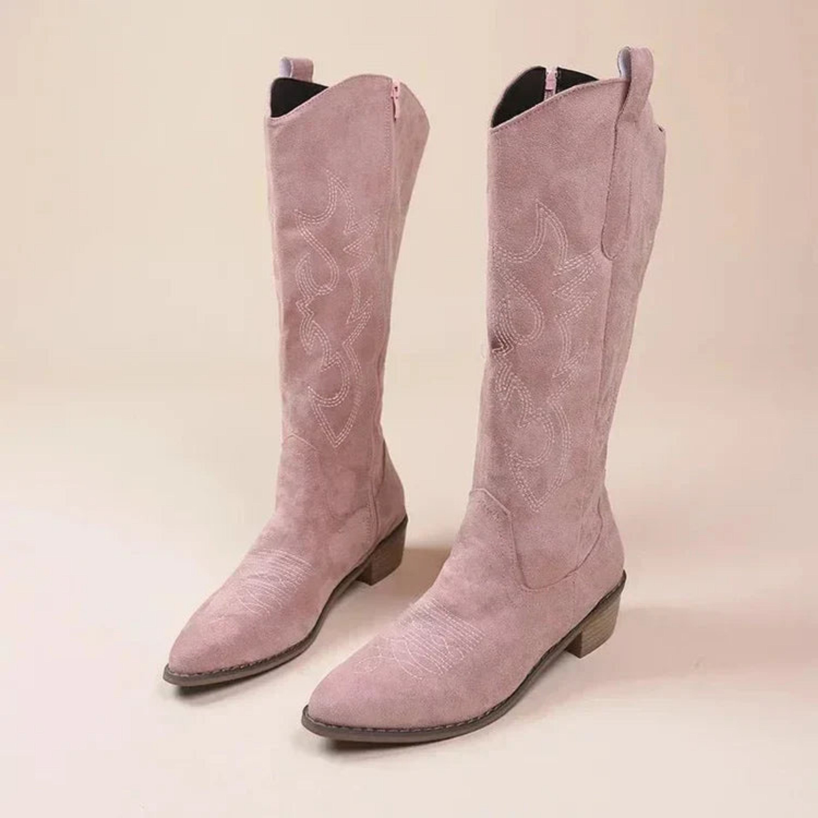 Belle Embroidered Knee High Pointed Toe Cowboy Boots_3
