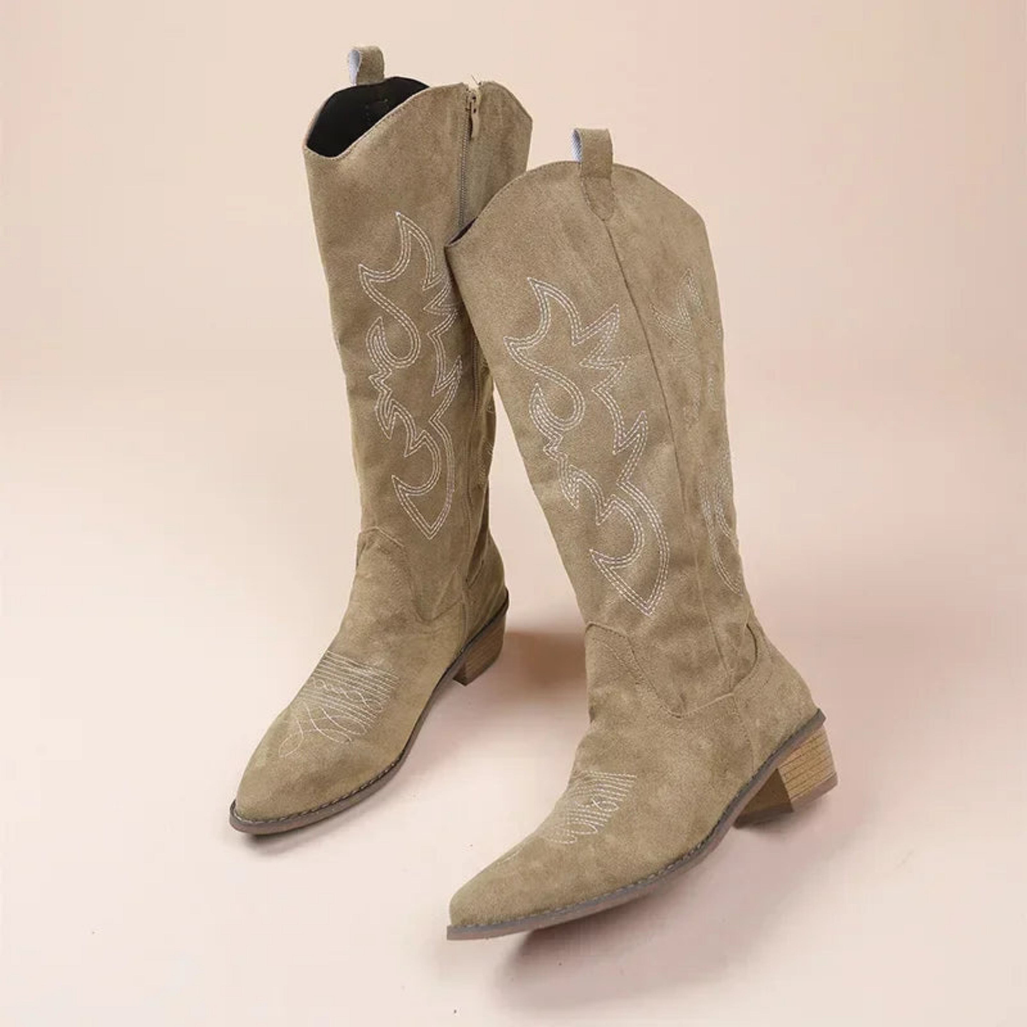 Belle Embroidered Knee High Pointed Toe Cowboy Boots_4