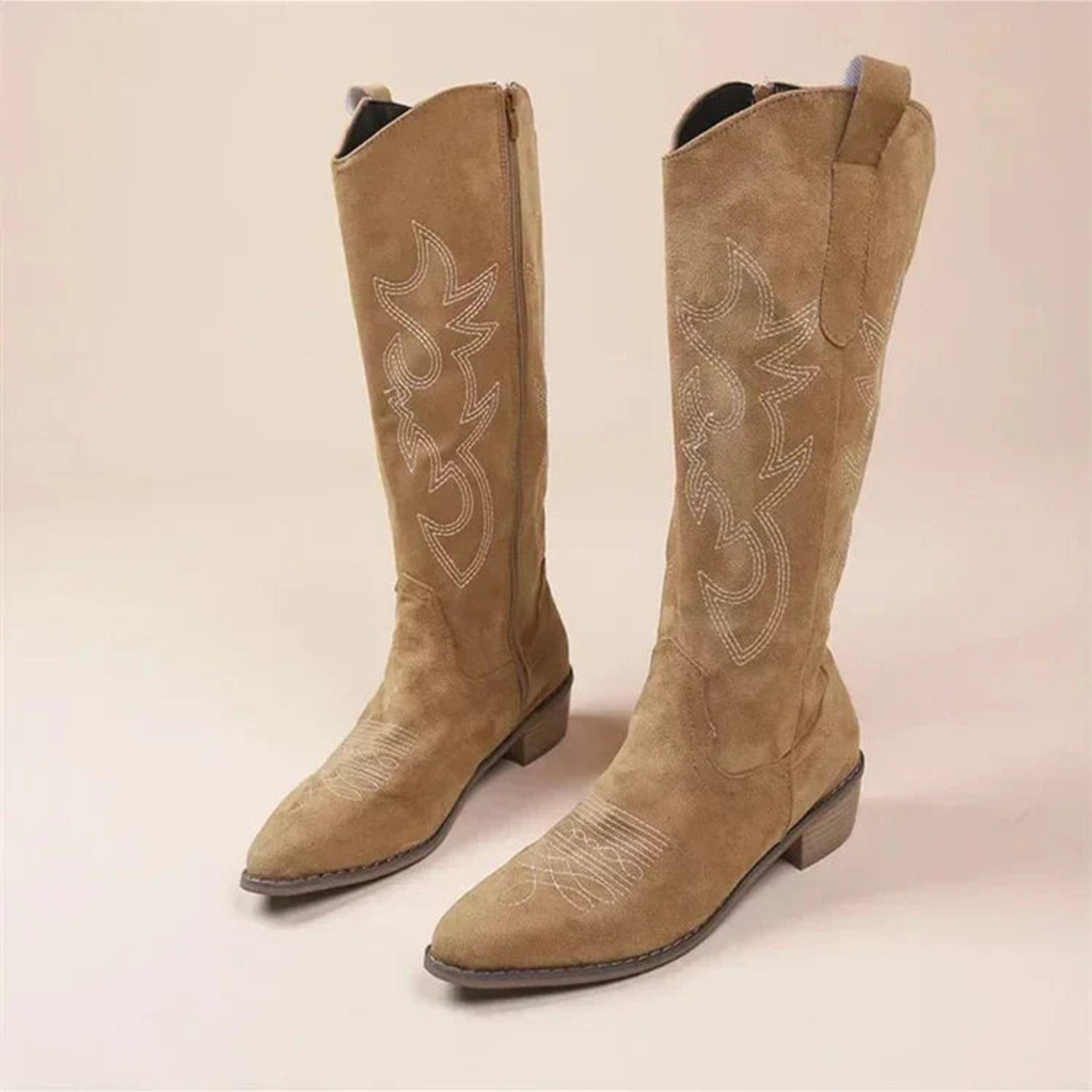 Belle Embroidered Knee High Pointed Toe Cowboy Boots_5