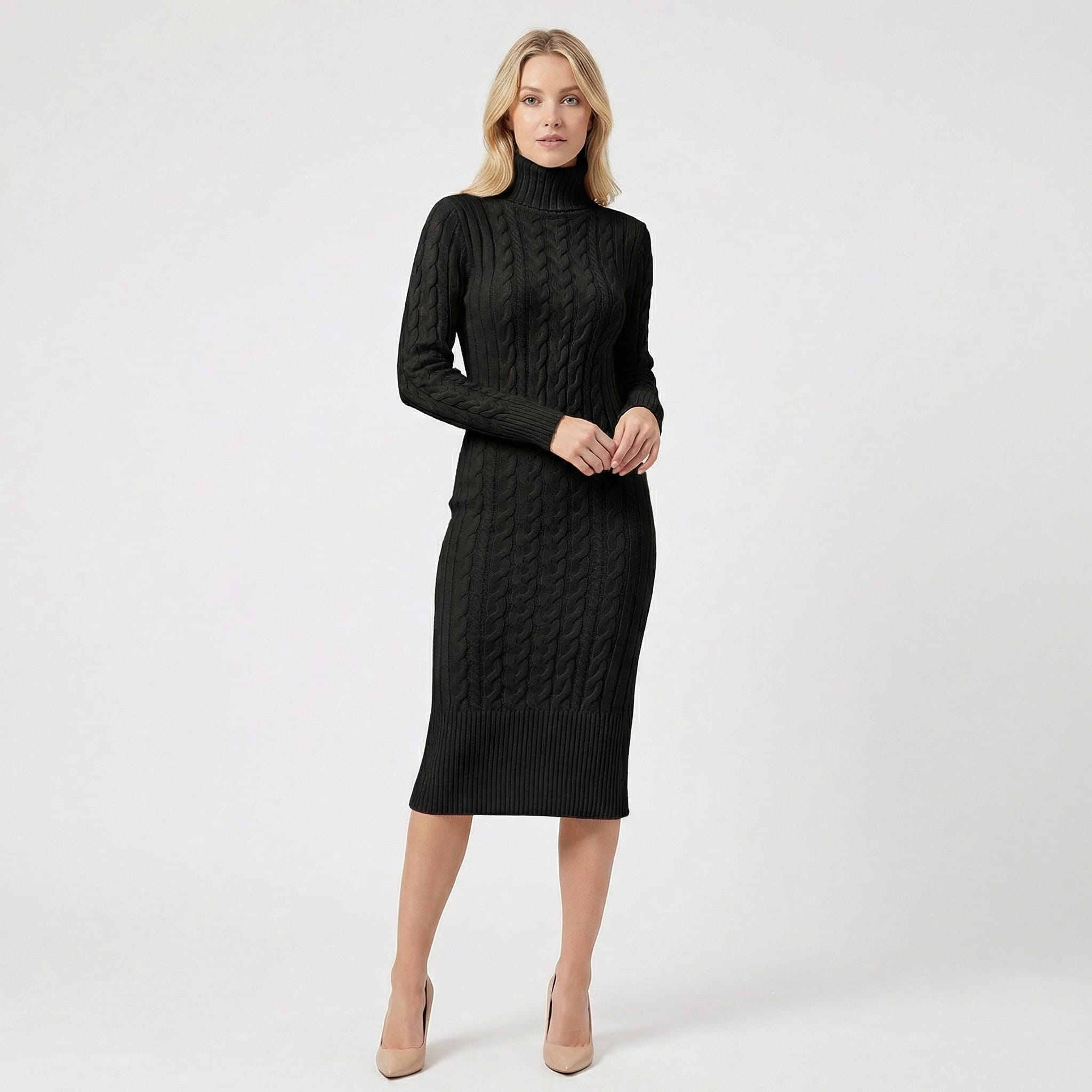 Priscilla Cable Knit Turtleneck Sweater Dress_3