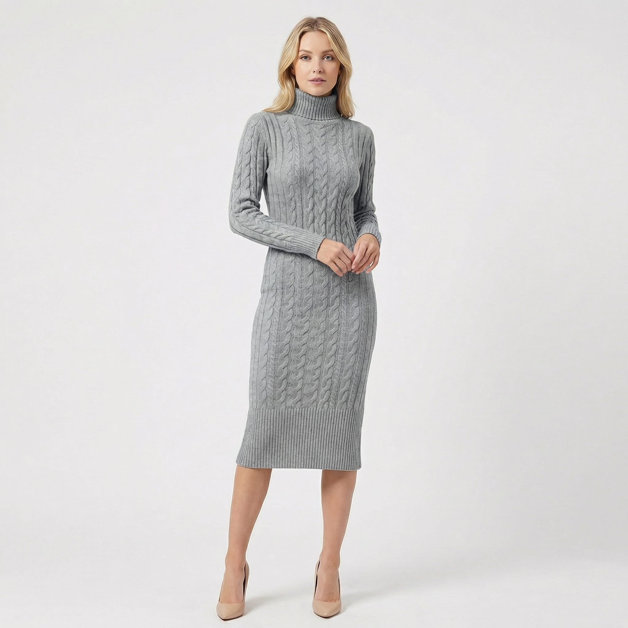 Priscilla Cable Knit Turtleneck Sweater Dress_4