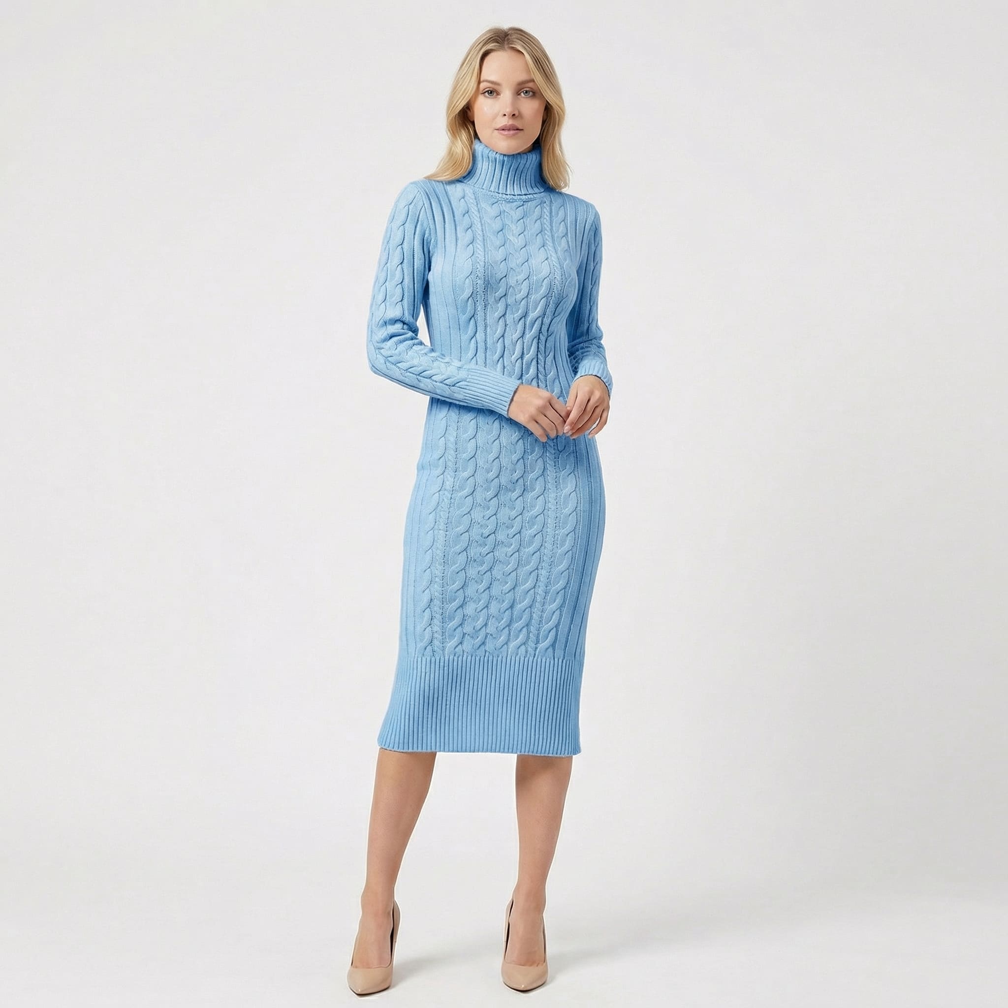 Priscilla Cable Knit Turtleneck Sweater Dress_6